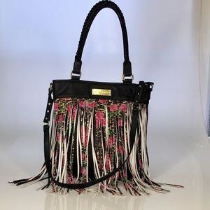 Boho! Betsey Johnson rose and cheetah fringe Handbag